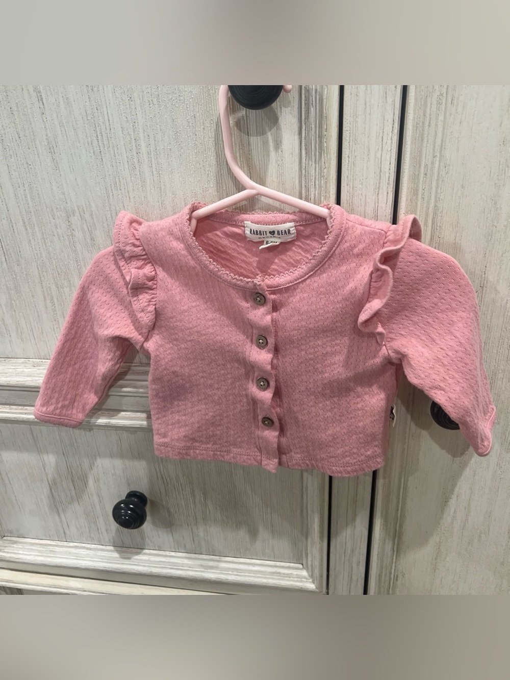 Organic Cotton Baby Pink Ruffle-Sleeve Button-Up Cardigan -